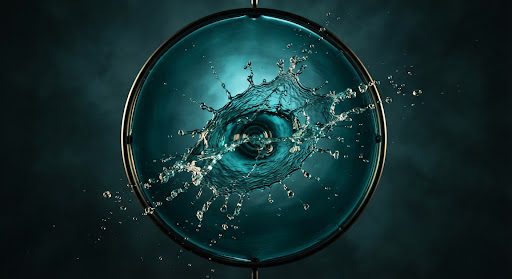 深青背景中水滴撞击出冠状水花